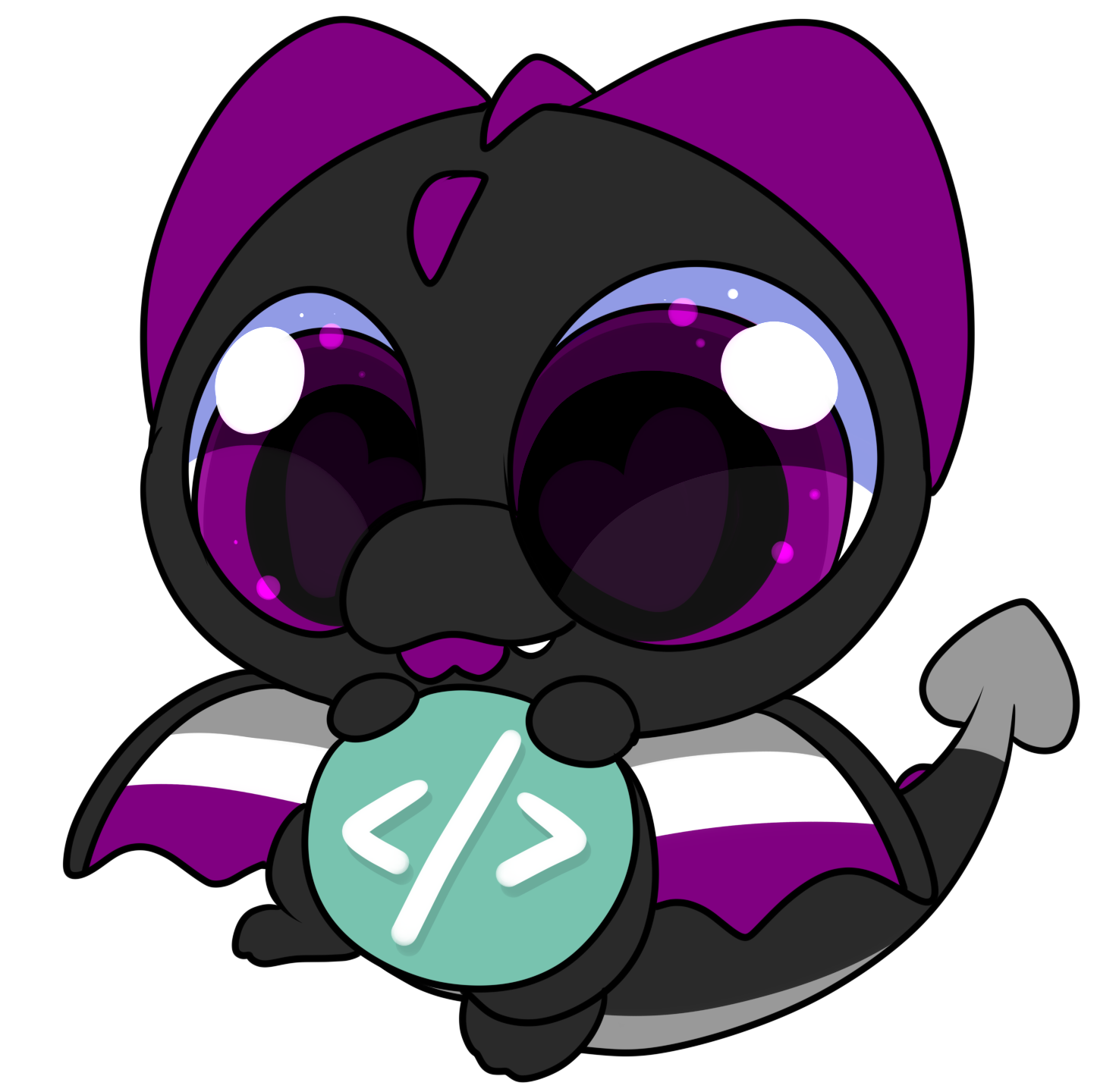 Astaragon, the Omen Den mascot, holding a code symbol